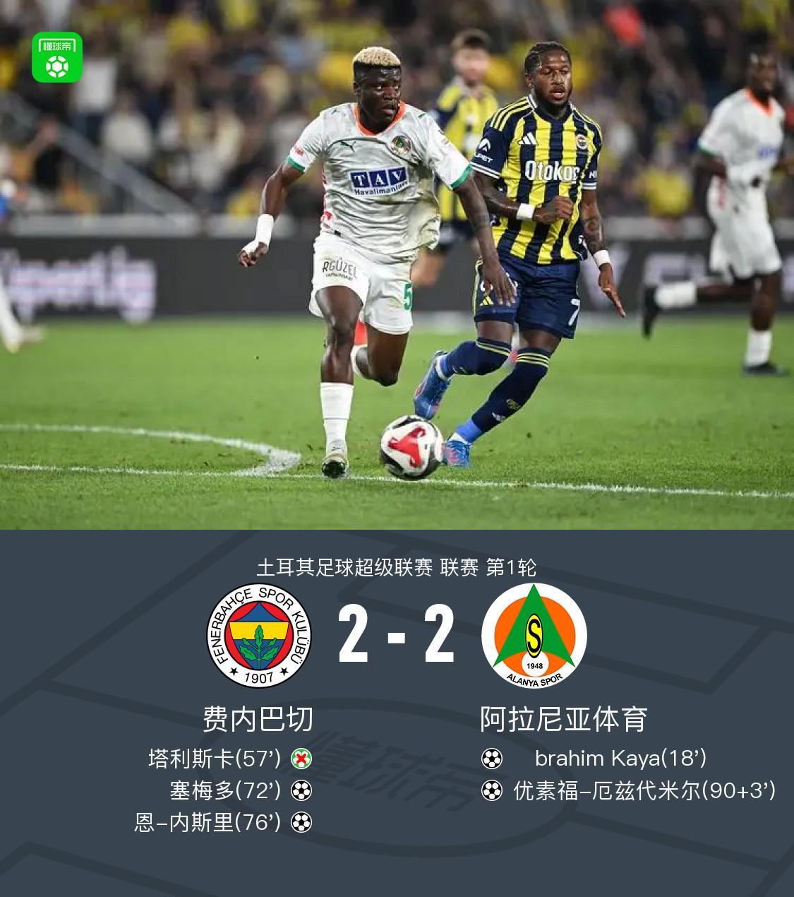 Fenerbahce 2-2 Alanya Sports Semedo得分 N.N.N